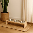 Comedouro de Gato em Madeira e tigela de Alumínio